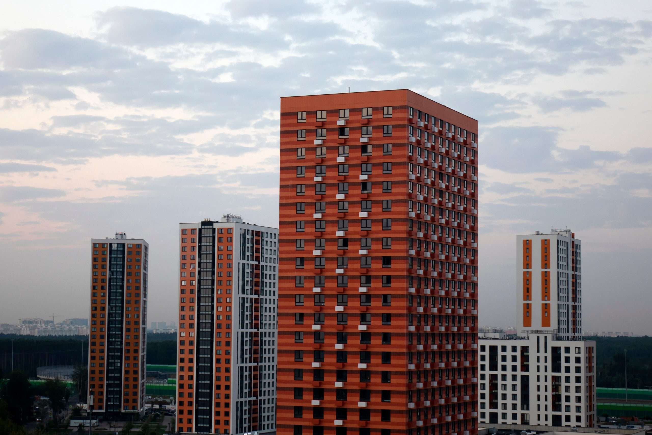 Windows of a high-rise building. High-rise buildings with apartments for residential use.